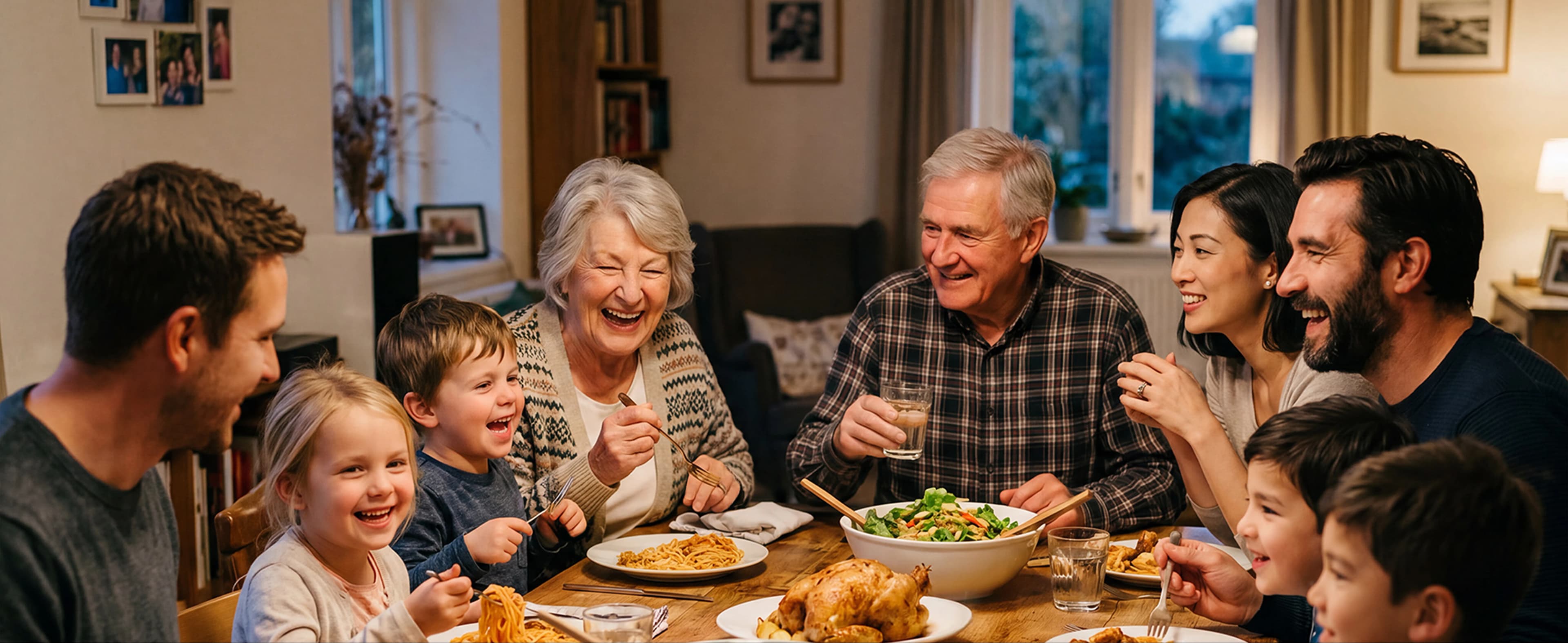 A family enjoying a meal together